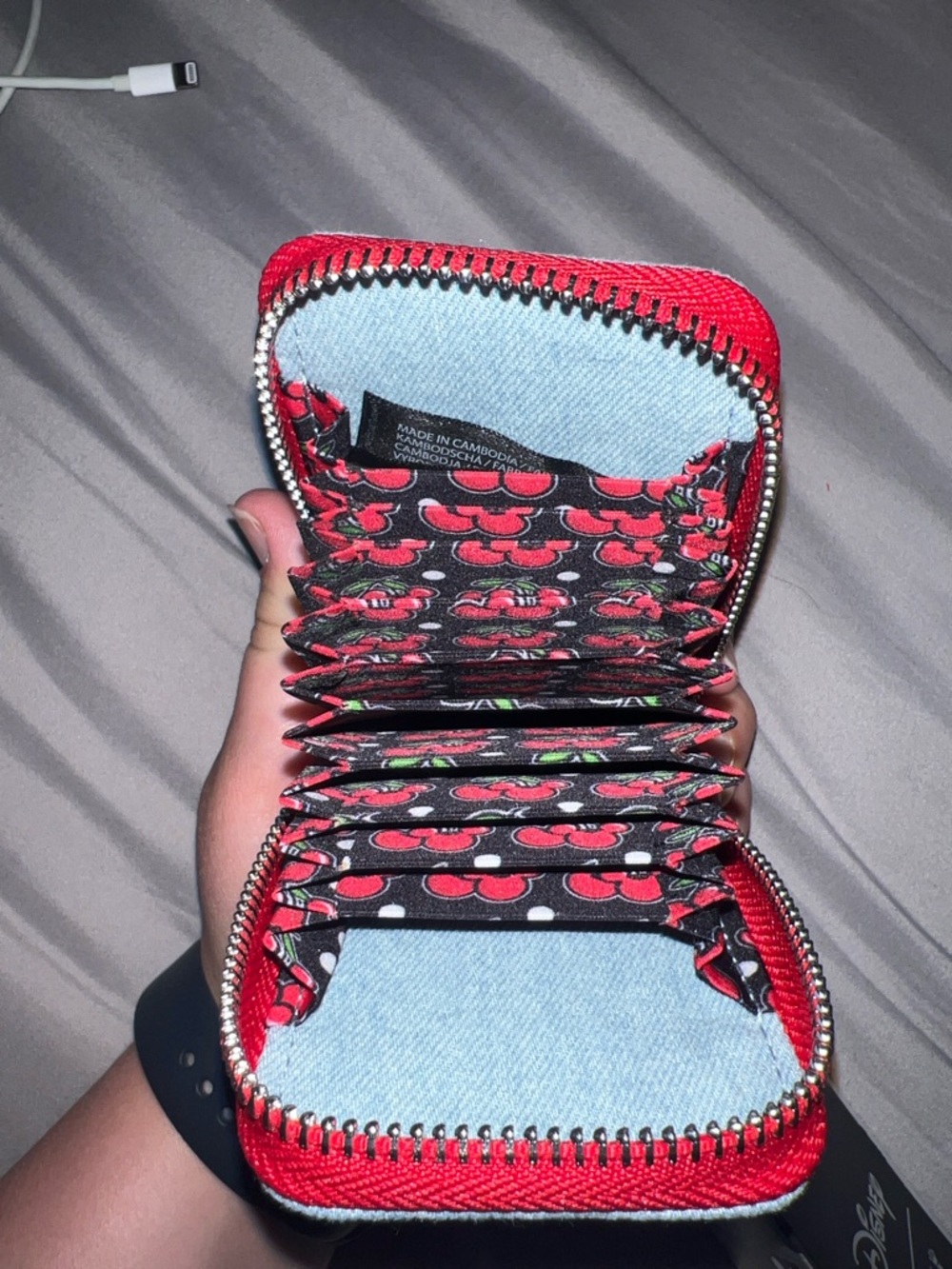 Loungefly Disney Mickey Mouse Cherries Denim Accordion Wallet-BoxLunch Exclusive - Picture 4 of 5